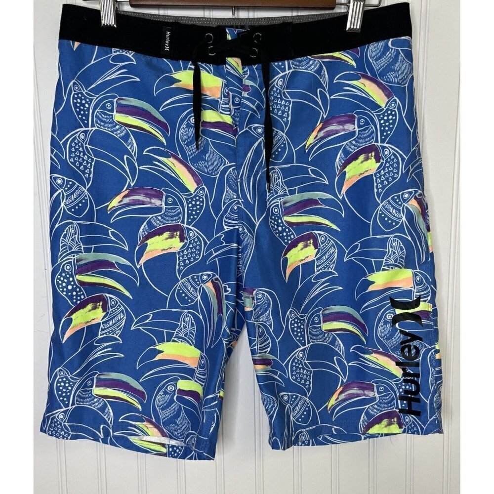 Hurley Youth Unisex Tropical Blues White  Swim Board Waist‎ Lace Up Shorts-18/29